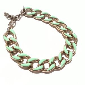 Mint Green Enameled Gold Tone Chunky Link Bracelet 8 Inch